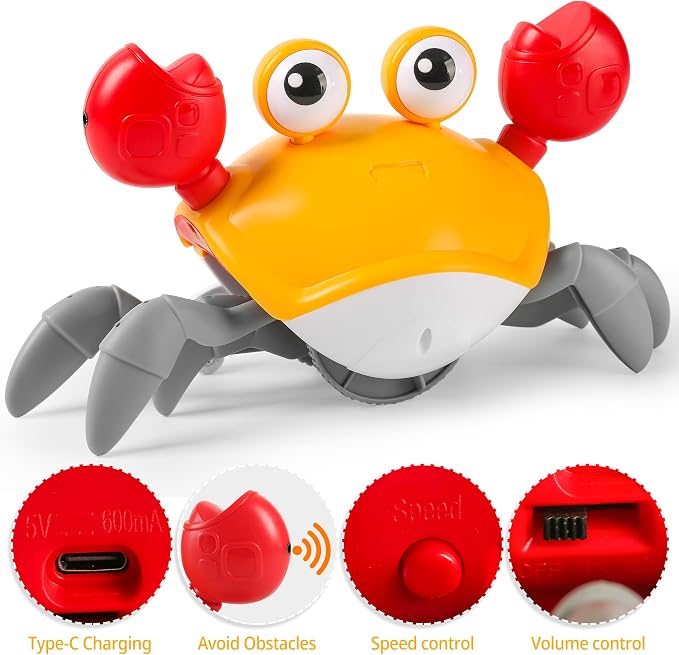 Hirger Crawling Crab Baby Toys 6-12 Months: Infant Tummy Time Toys, Dancing Walking Crab for Toddler 1 2 3 Year Old, 1st Birthday Gift with Music and Light