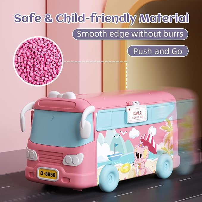 Dollhouse Playset, DIY Pretend Portable Caravan Camper Bus Toy Kit with Little Critters Bunny Dolls Mini Cottage House Set Camping Family Toys for Toddler 3 4 5 6 Year Old Girl