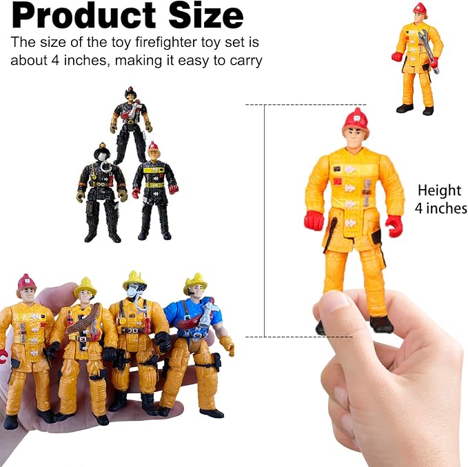 SCAHOW 8 Pieces Firefighter Action Figures, Frefighter Toys for Boys Girls Kids, Fireman Toy Figure & Playsets with Accessories, Great for Gift Party Decoration Christmas Stocking Stuffers