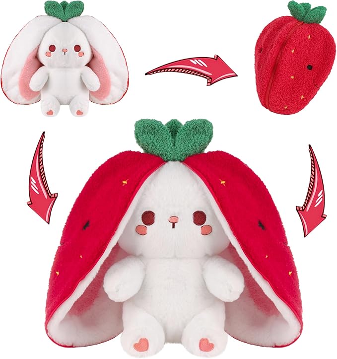 MIAODAM Strawberry Bunny Plush Toy-Soft Huggable Stuffed Animal for Kids & Collectors, Birthday Present & Nursery Decor 13.7inch