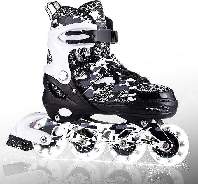Kuxuan Boys Adjustable Inline Skates with Light up Wheels, Fun Illuminating Skates for Kids Girls Youth