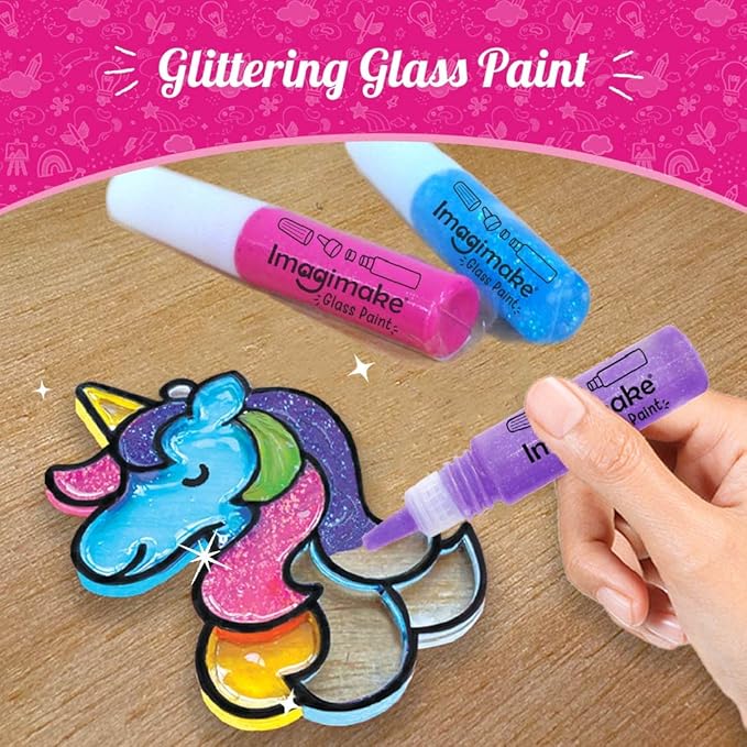 Imagimake Window Art Princess & Unicorn | Mermaid Suncatcher Kit | 32 Pieces Glass Painting Set | Kids Activities Ages 5-8 | DIY Craft Kit | Birthday Gift for Girls Ages 5,6,7,8,9,10,12 Years Old