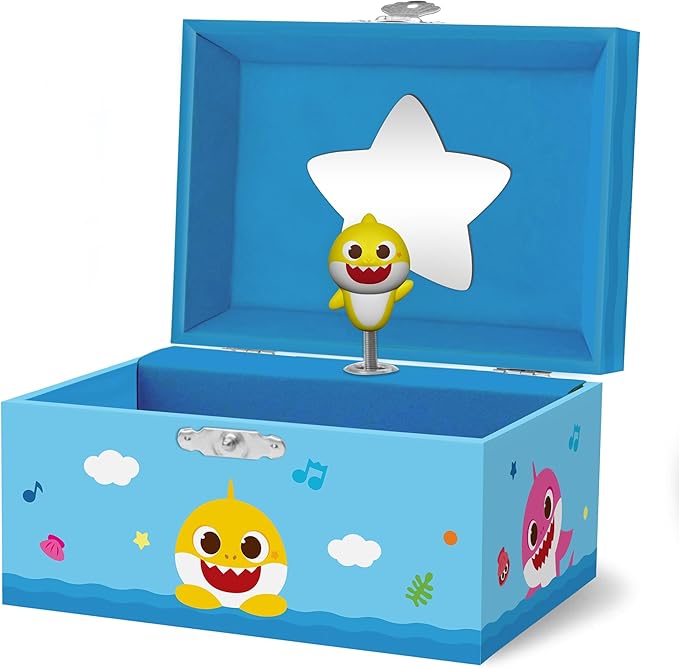 Baby Shark Jewelry Box for Girls Musical Jewelry Box with Spinning Baby Shark Figurine, Baby Shark Toys for Kids Ages 3-5