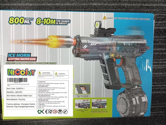 Electric Water Gun for Adults Kids Black Automatic Squirt Gun: Light Up 26-32FT Long Range, 800CC Large Capacity Watergun,Summer Outdoor Pool Games for Ages 8-12, Beach Backyard Family Party Toy Gift