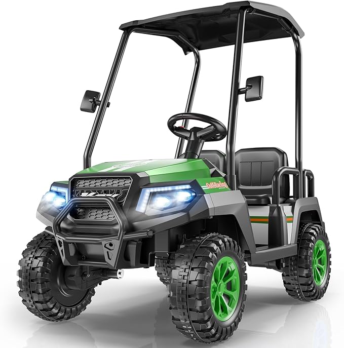 LIGIANT 24V Ride on Car for Big Kids, 4-Seaters Ride on Golf Cart, Max. Capacity: 264 Lbs(4 Kids), 4WD Kid's Car w/Remote Control, Detachable Awning, Spring Suspension, Music/Story/Power Display
