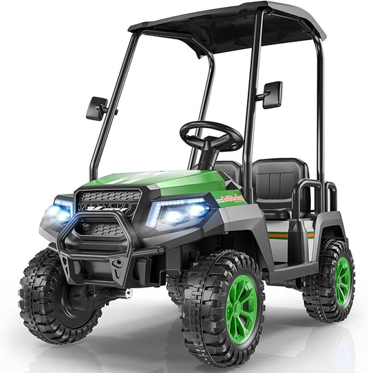 LIGIANT 24V Ride on Car for Big Kids, 4-Seaters Ride on Golf Cart, Max. Capacity: 264 Lbs(4 Kids), 4WD Kid's Car w/Remote Control, Detachable Awning, Spring Suspension, Music/Story/Power Display