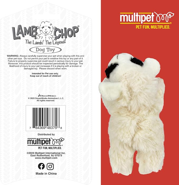Multipet Lamb Chop Dog Plush Toy-Squeaky Toy for All Dogs - Extra Soft Plush - Stuffed Animal Dog Toy for Cuddling & Playing - Cute Pet-Toy (6", Cream) (Pack of 2)