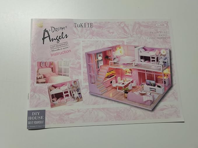 TuKIIE DIY Miniature Dollhouse Kit with Furniture, 1:24 Scale Creative Room Mini Wooden Doll House Accessories Plus Dust Proof & Music Movement for Kids Teens Adults(Dream Angels)