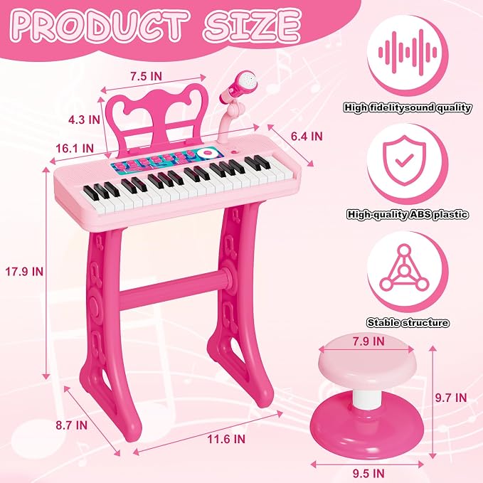 Piano Toys for 3 Year Old Girl, 37 Keyboard Toys with Microphone for Toddlers 3-7, Musical Birthday for Girls Boys Toddlers