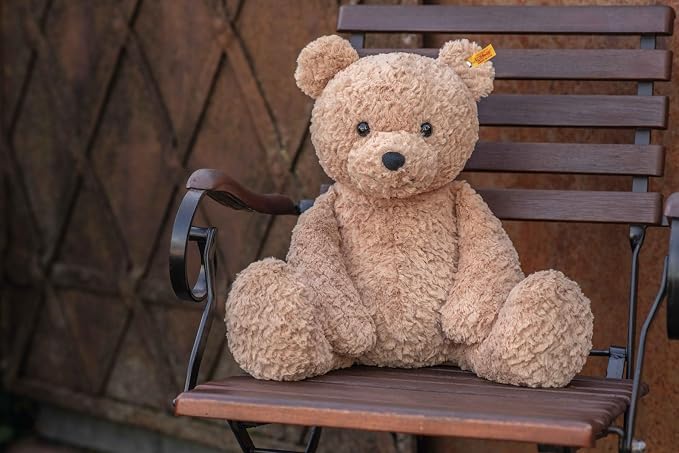 Steiff soft toy Jimmy Teddy Bear, cute cuddly toy with plastic eyes, children, boys & girls, plush animal 55 cm, light brown, 067181