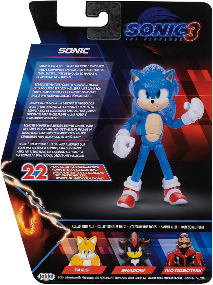 Sonic The Hedgehog 3 Movie Action Figures 5-Inch Collector Toy Figure, Highly Articulated for Boys Girls - Officially Licensed The Hedgehog 3 Movie Product