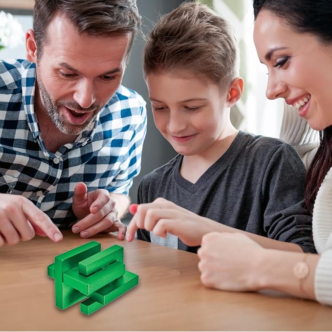 Bits and Pieces Metal Brain Teaser Puzzle - Green Hashtag Disentanglement Puzzle, 3D Assembly Puzzles for Adults