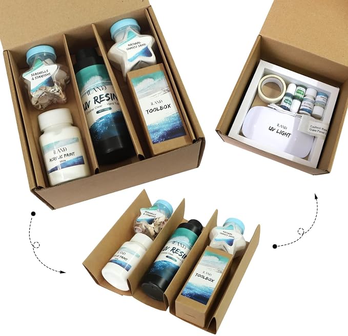 iLAND Crafts for Adults Zen Ocean Resin Art Kit, Creative Teen Crafts Resin Kit for Beginners, Crafting Hobbies for Women, DIY Sea Art Projects for Adults, Unique Beach Themed Gifts for Crafty Crafter