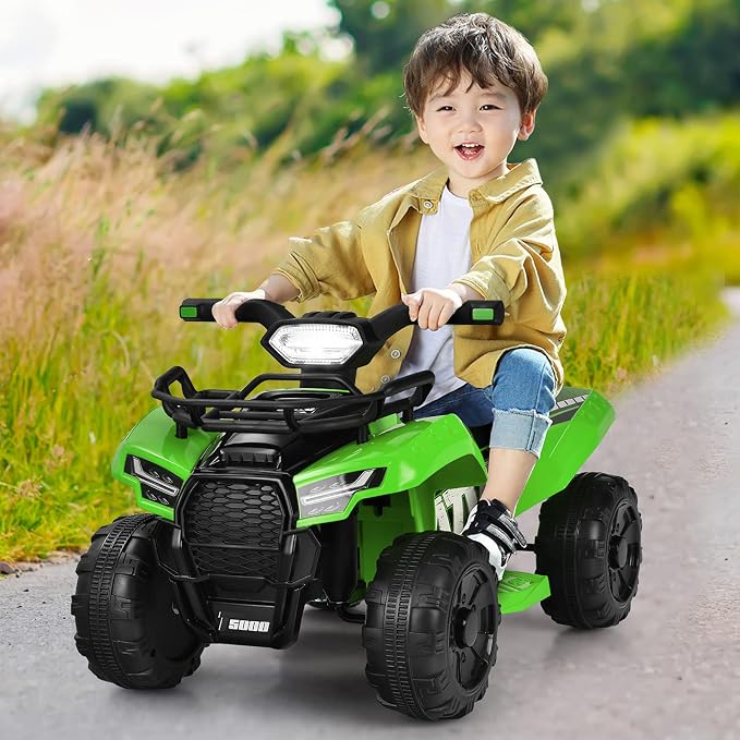 Costzon Kids ATV, 6V Battery Powered Electric Vehicle Four Wheeler Quad w/Storage Basket, Headlight, Horn, Music, MP3 & USB, Toddler 4 Wheeler Ride on Car Toy for Boys Girls 18-36 Months (Green)
