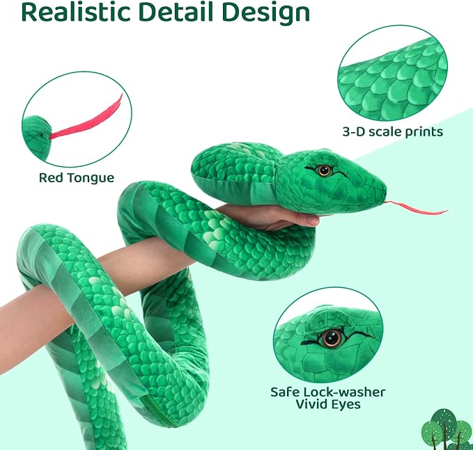 MorisMos Giant Snake Stuffed Animal Mommy with Babies & Eggs,Realistic Stuffed Snake Plush Toys for Kid Girl Boy 3 5 7 8 12,Long Green Boa Constrictor Anaconda Toys,Python Gift for Halloween Christmas