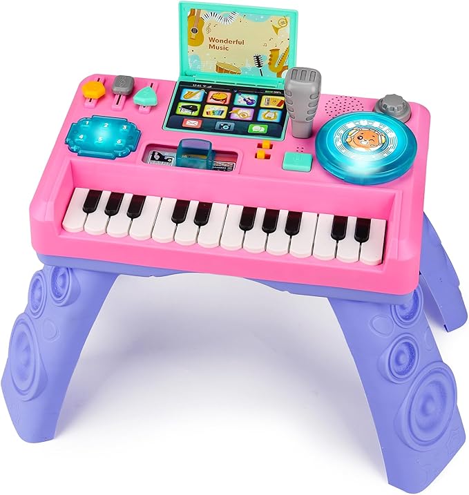 Baby DJ Table for Toddlers 1-3 with Music & Light, Musical Baby Piano Toys 6-9-12-18 Months Toddler Activity Table Music Instruments Learning Toys for 1 2 Year Old Girl First Birthday Gifts Age 0-2