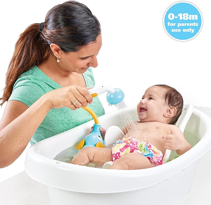 Yookidoo Baby Bath Shower Head - Elephant Water Pump and Trunk Spout Sprayer - One Handed Flow Control for Newborn Babies in Tub Or Sink (Blue&Orange)