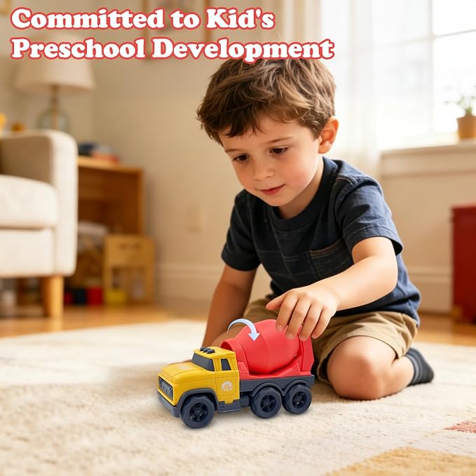 Aigitoy Toddler Car Toys for 1-3 Year Old, Yellow Mixer Truck, BPA Free, Phthalates Free, PVC, Recycled Plastic, Construction Truck, Kids Outdoor Toys, Christmas Birthday Gifts for Boys Girls