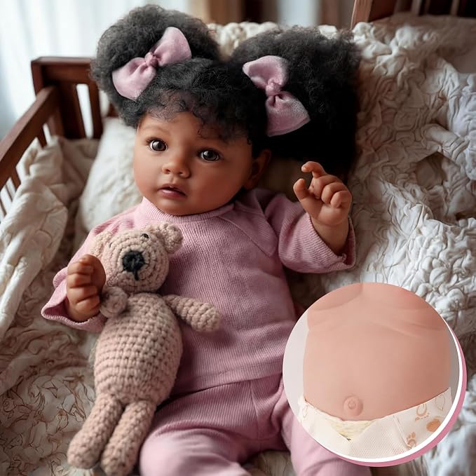 BABESIDE Lifelike Reborn Baby Dolls Black Girl- 20 Inch Soft Vinyl Body Realistic-Newborn Handmade Real Life Baby Dolls with Clothes and Toy Gift for Kids Age 3+