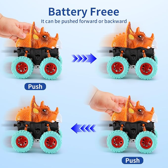 Dinosaur Monster Truck Toys for 3 4 5 Year Old Boys, 2 Pack with 6 Mini Dinosaur Figures, Monster Trucks for Boys Ages 3-4-5-7, Toys for Kids 3-5 Years Birthday /Christmas