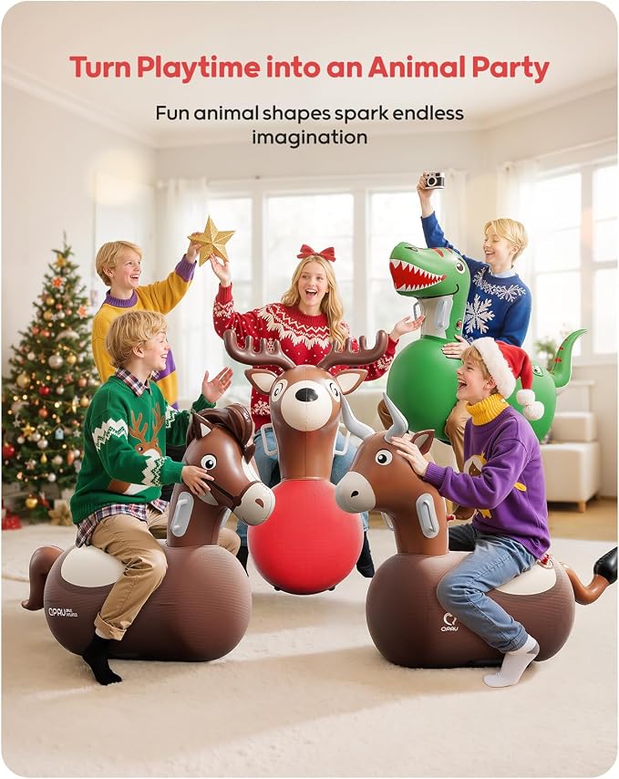 QPAU 2 Pack Large Inflatable Bull Hopper Bouncy Toy, 250lbs High Capacity Ride-on Animal for Kids & Adults, Soft Fabric Cover & Pump, Durable Puncture-Resistant Bouncer for Family Party Gift