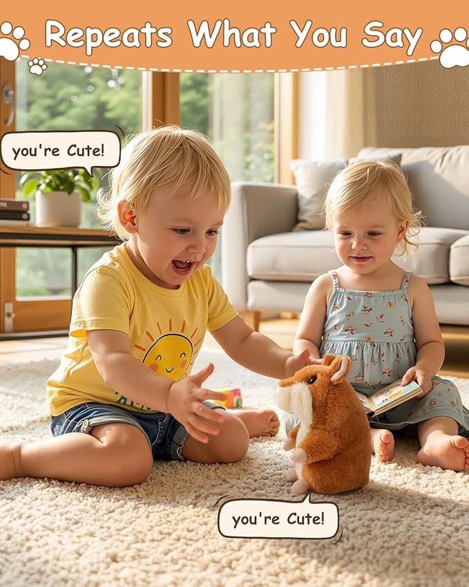 Ayeboovi Talking Hamster Repeats What You Say - Birthday Gifts for 3 4 5 6 Year Old Girls, Boys, Toddler, Kids - Stuffed Animal Toys for Learning, Interactive, Sensory, Companion - Brown