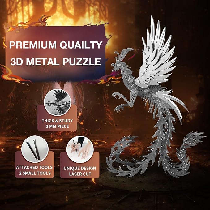 Microworld 3D Metal Model Kits, Mechanical Phoenix 3D Metal Puzzles, Steel Warcraft Collection 3D Puzzles for Adults, DIY Animal Brain Teasers Home Decor