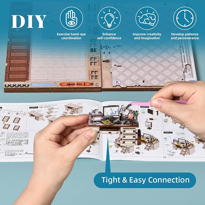 fifijoy Book Nook Kit - DIY Miniature House Doctors Clinic Dollhouse Kit for Adults, Book Nook Tiny House Bookshelf Decor Creative 3D Wooden Puzzle, Gifts for Family, Friends (Doctor's Office)