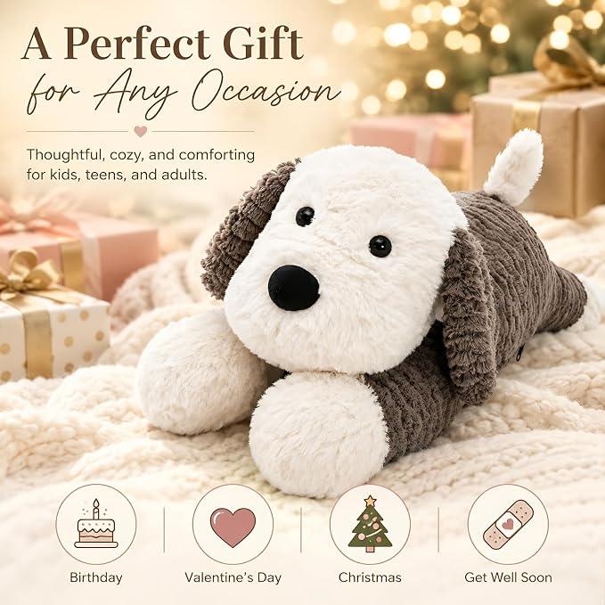 MaoGoLan 4lb-Weight Dog Stuffed Animal for Anxiety Adults Kids Cuddly Pillow, 24 Inch Puppy Plush with Microwavable Heating/Cooling Pad, Soft Plush Toy for Dog Lovers Gift Christmas Birthday