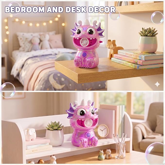 No Spill Bubble Machine for Kids, Rechargeable Bubble Monster (Pink) | Unique Designs Fashion Polished Surface, Colorful Bubble Maker for Indoor Outdoor Birthday Party Xmas Present