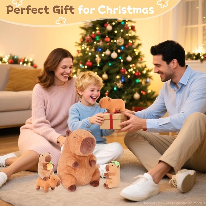 SuzziPals 5-in-1 Sitting Capybara Stuffed Animals with Babies Inside, 5PCS Set Capybara Plush with Mommy & 4 Babie, Soft Pillow Decor, Cute 3 to 8 Year Old Girl Gifts, Imaginative Play Toy(Capibara)