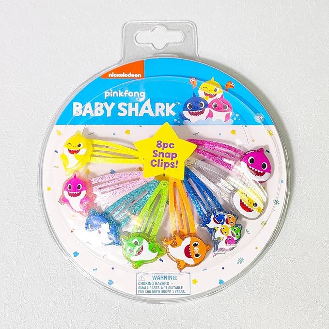 Baby Shark Kids Hair Clips for Girls Snap Clips 8 Pack Multi Color Ages 3+