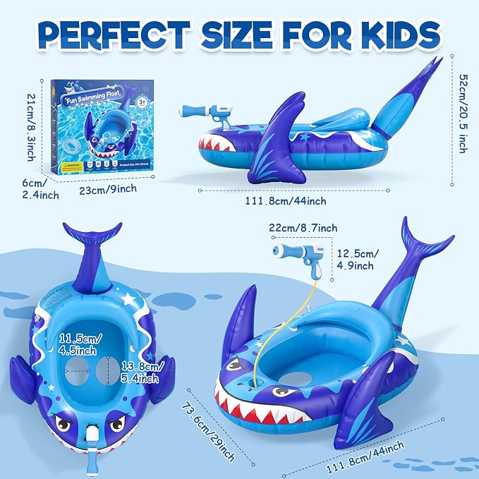 Kids Pool Floats with Water Gun, Toddler Inflatable Pool Toys for Kids Age 3-8 Years Old, Summer Outdoor Water, Beach, Swimming Pool Toys Gift for Boys and Girls