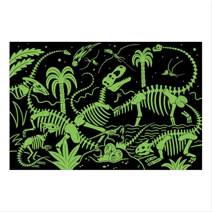 Mudpuppy Dinosaur Park – 100 Piece Glow in The Dark Jigsaw Puzzle with a Prehistoric Scene of Dinosaurs and Hidden Fossil Details in the Dark