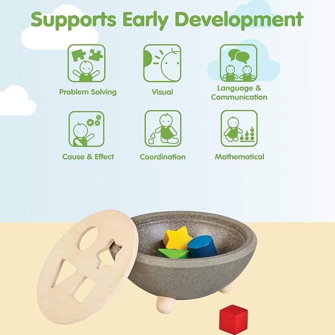 PlanToys® Wooden Shape Sorting Bowl | Montessori Inspired Shape Sorter for Problem Solving, Coordination & Early Geometry | Eco Friendly Learning Toy for Colours, Matching & Motor Skills