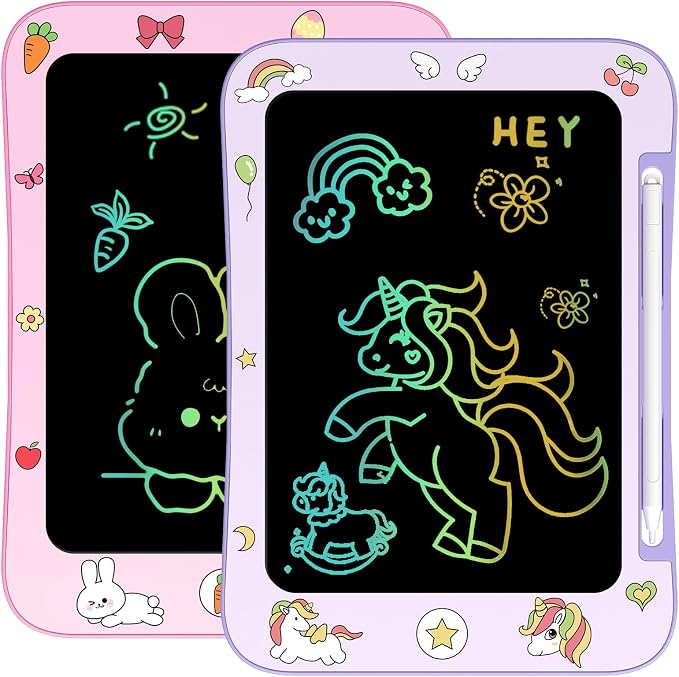 [2 Pack] Genialba LCD Writing Tablet for Kids, Colorful Screen Drawing Board for 3-7 Year Old Boys & Girls - Educational Toys for Birthday & Christmas (Unicorn&Rabbit)
