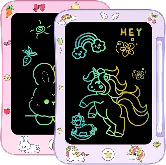[2 Pack] Genialba LCD Writing Tablet for Kids, Colorful Screen Drawing Board for 3-7 Year Old Boys & Girls - Educational Toys for Birthday & Christmas (Unicorn&Rabbit)