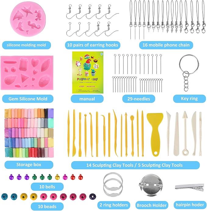 Cyajm 72 Colors Polymer Clay Kit, Non-Toxic Oven Bake Clay, Soft Modeling Clay for DIY Jewelry Making, Mini Sculptures, Art Craft Projects, Ideal Gift for Kids Adults Beginners Craft Lovers