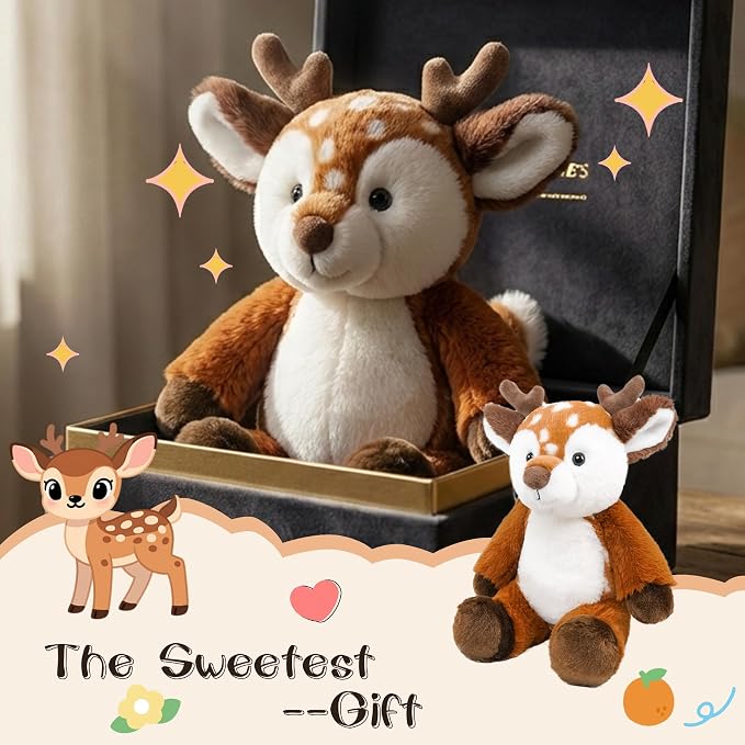 Stuffed Animal Plush Toy Soft Plushie Cuddly Deer Cute Plush Toy for Kids Toddlers Boys Girls Birthday Christmas Nursery Decor Party Favors