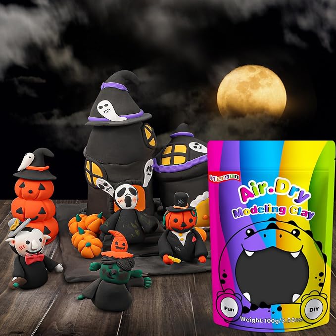 ifergoo Black Air Dry Clay, DIY Creative Modeling Clay for Kids, Super Light Magic Foam Clay for Kids Age 3-12, Soft, No-Sticky & Non-Toxic, Molding Clay for School Art & Craft Project(100g/3.5oz)