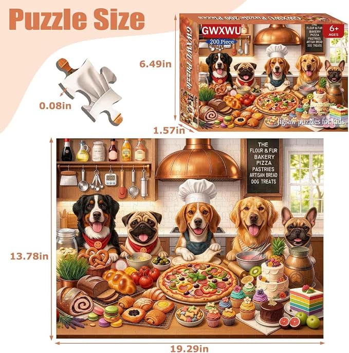 Puzzles for Kids Ages 6-8 and 8-10, 200 Piece Jigsaw Puzzle for Adults and Seniors – Funny Chef Doggy Puzzle, Cute Dog Puzzle, Educational Learning Toy for Boys and Girls, Family Game Gift