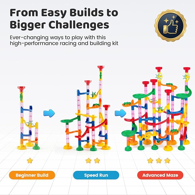 LovesTown Marble Run Toys, 133PCS Marble Maze Game for Kid, Construction Building Blocks Toys with Marbles, for Kids and Parent-Child Games, Classroom Valentines Exchange Gifts, Birthday Gift for Kids