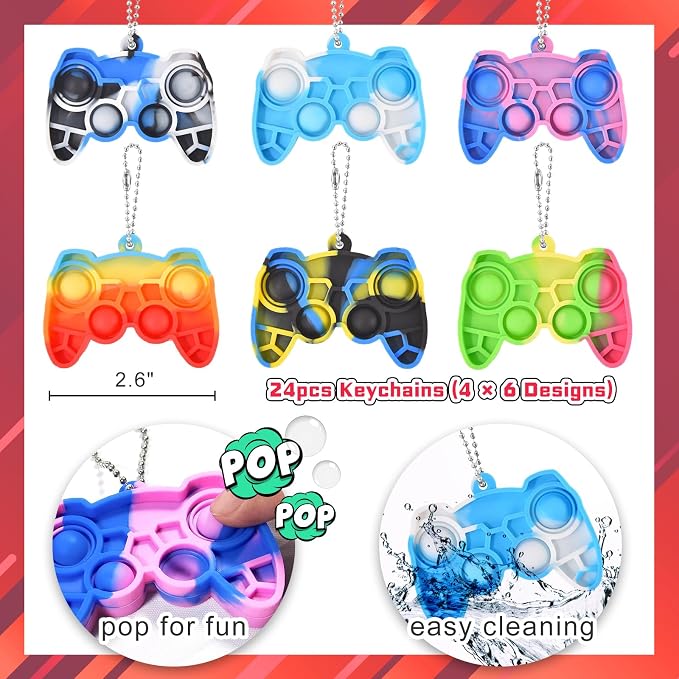Ohjijinn 24 Packs Valentines Day Gifts for Kids, Mini Pop Fidget Keychain Valentines Day Gifts for Kids Classroom, Game Valentines Day Cards for Boys Girls School Classroom Exchange Gifts Party Favor