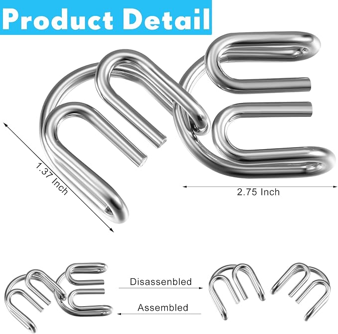 Lenwen 96 Pcs Metal Brain Teaser Puzzles for Adults, Metal Wire Puzzle Set, Iq Brain Games, Disentanglement Iron Link Unlock Interlock Mind Challenge Toys with Pouch for Party Favors
