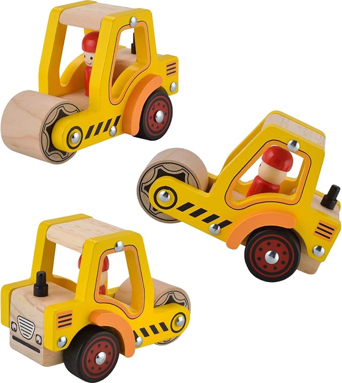 2 Pcs Wooden Push Car Toys for Infants 18+ Months, Push and Go Vehicle,Kid Vehicle Toys,Hand Push Car Toys for Toddlers, Birthday Gifts for Boys Girls(Cement Truck + Road Roller car)