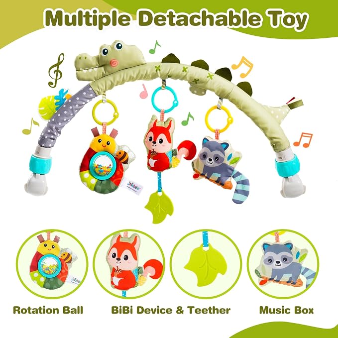 Jollybaby Bassinet Stroller Crib Mobile Toy for Baby 0-6-12 Months, Infant Clip On Arch Hanging Toy, Montessori Sensory Nursery Mobiles Toy for Newborn Gift - Crocodile