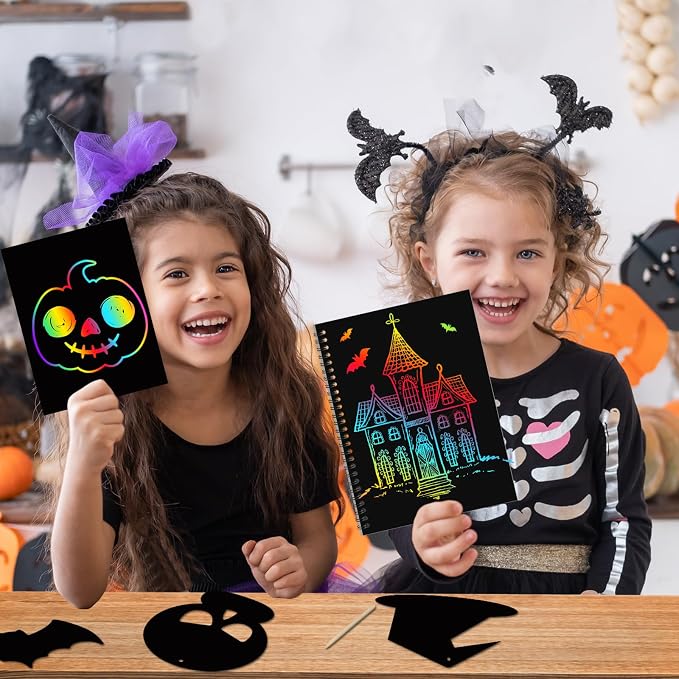 ZMLM Scratch Paper Art-Crafts Gift: 2 Pack Rainbow Notebooks Supplies Toys for 3 4 5 6 7 8 9 10 Years Old Girls and Boys Kids Halloween Birthday Party Games