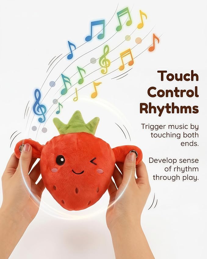 Soft Plush Musical Sensory Toy, Interactive Plush Toy with Sounds, Skin Touch Activated Sound Doll, Dual Mode Educational Toy, Fruit Style Gift for Baby Kids Boys Girls All Ages(Pink Strawberry)