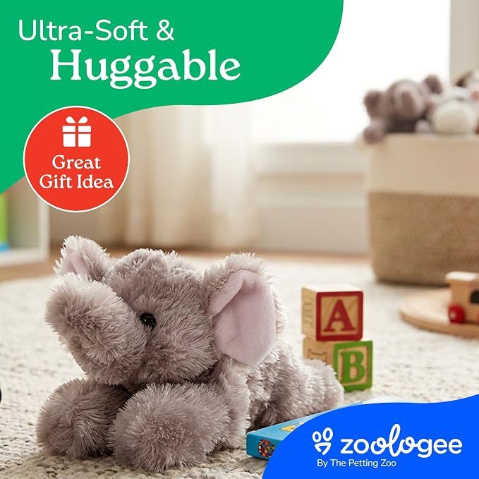 The Petting Zoo Elephant Stuffed Animal Plushie, Gifts for Kids, Scoopz Wildlife Animals, Elephant Plush Toy 8 Inches