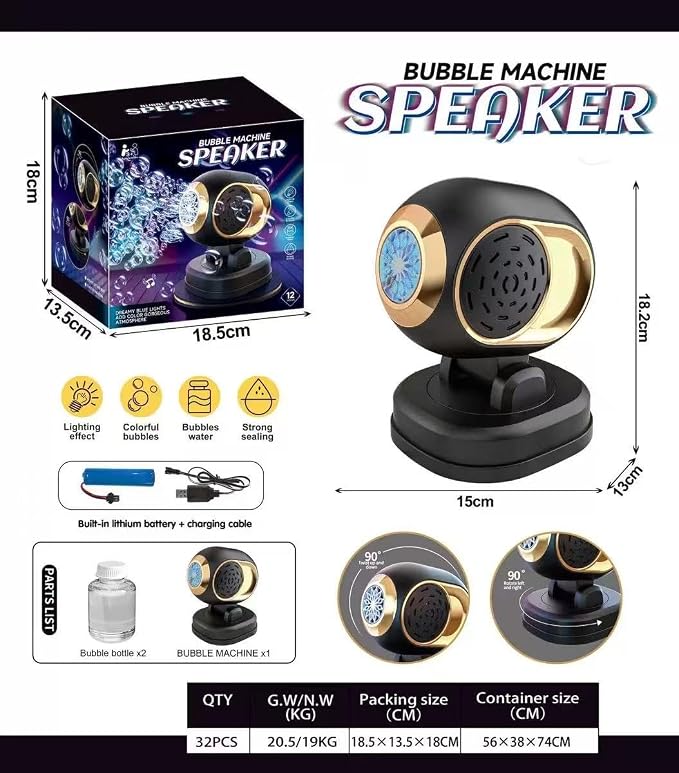 KYWYOYOU Rotating Bubble Machine with Lights, Rechargeable Automatic Maker | Adjustable angle blower for kids, parties, outdoor weddings, and birthdays. Includes 10 concentrated liquid solution refills.